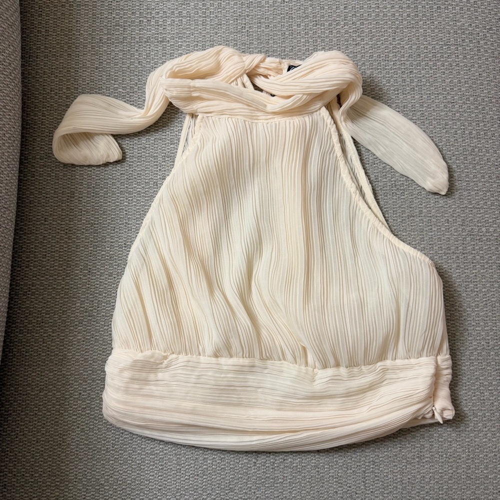 Zara Cream Pleated Halter Crop Top